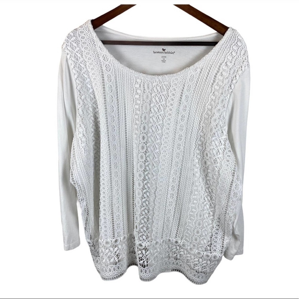 Woman Within White Lace Over Long Sleeve T Shirt